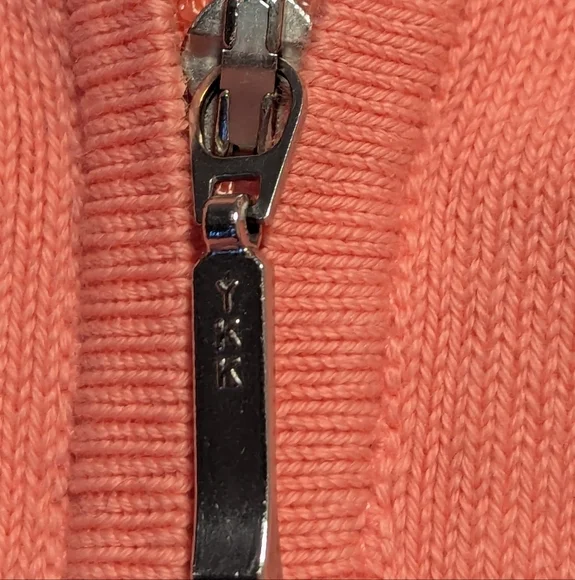Talbots LP Zip Up Cardigan pink salmon vintage partial ribbing - Picture 6 of 9